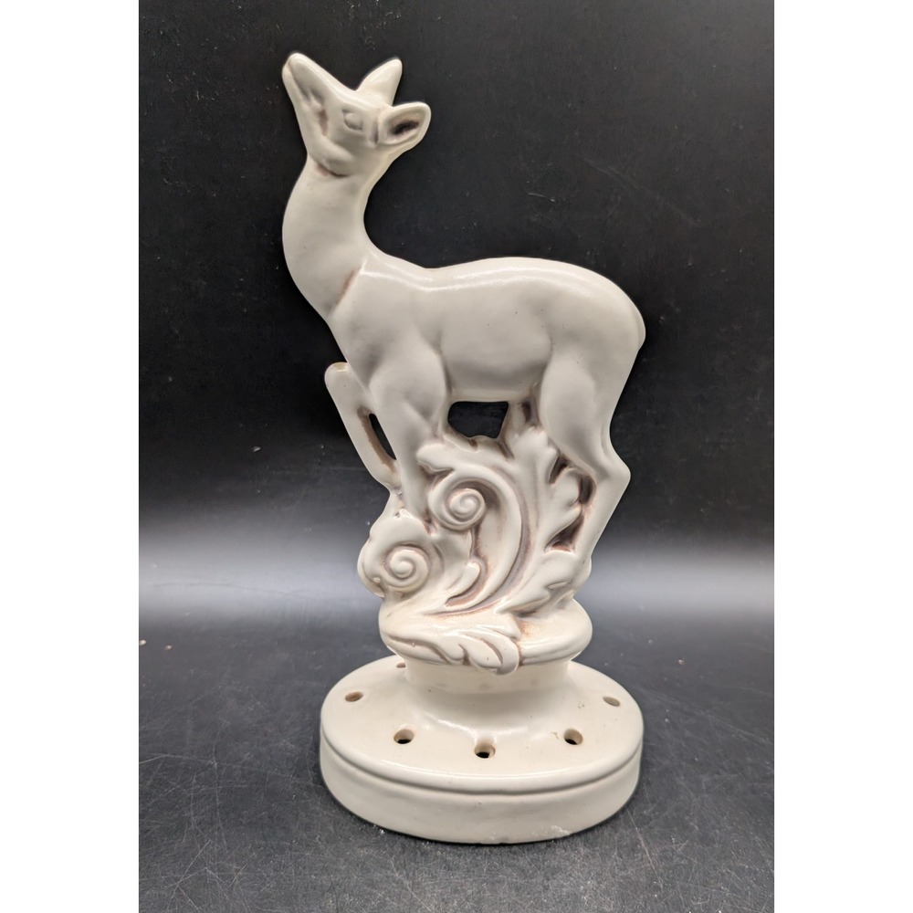 Red Wing Pottery Deer Flower Frog Cream Cream Glaze Art Deco Doe Deer Decor 10"